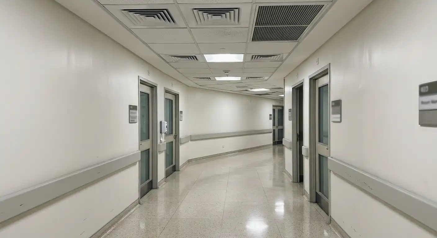 Hospital corridor with ceiling AC diffusers