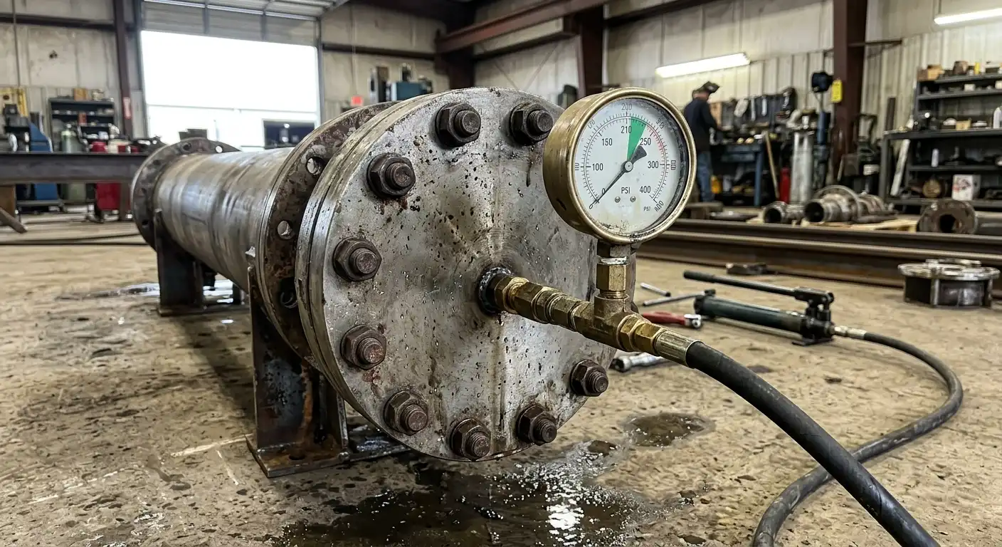 Pressure gauge during a hydrostatic test of a heat exchanger