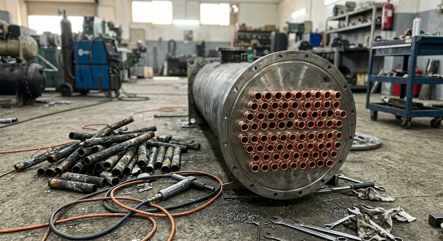 Real project photo: condenser re-tubing