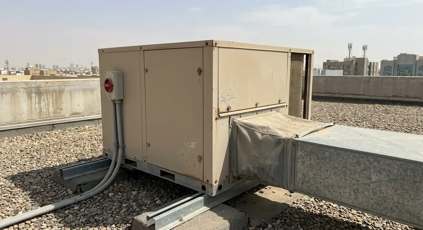 Rooftop package AC unit connected to a supply duct