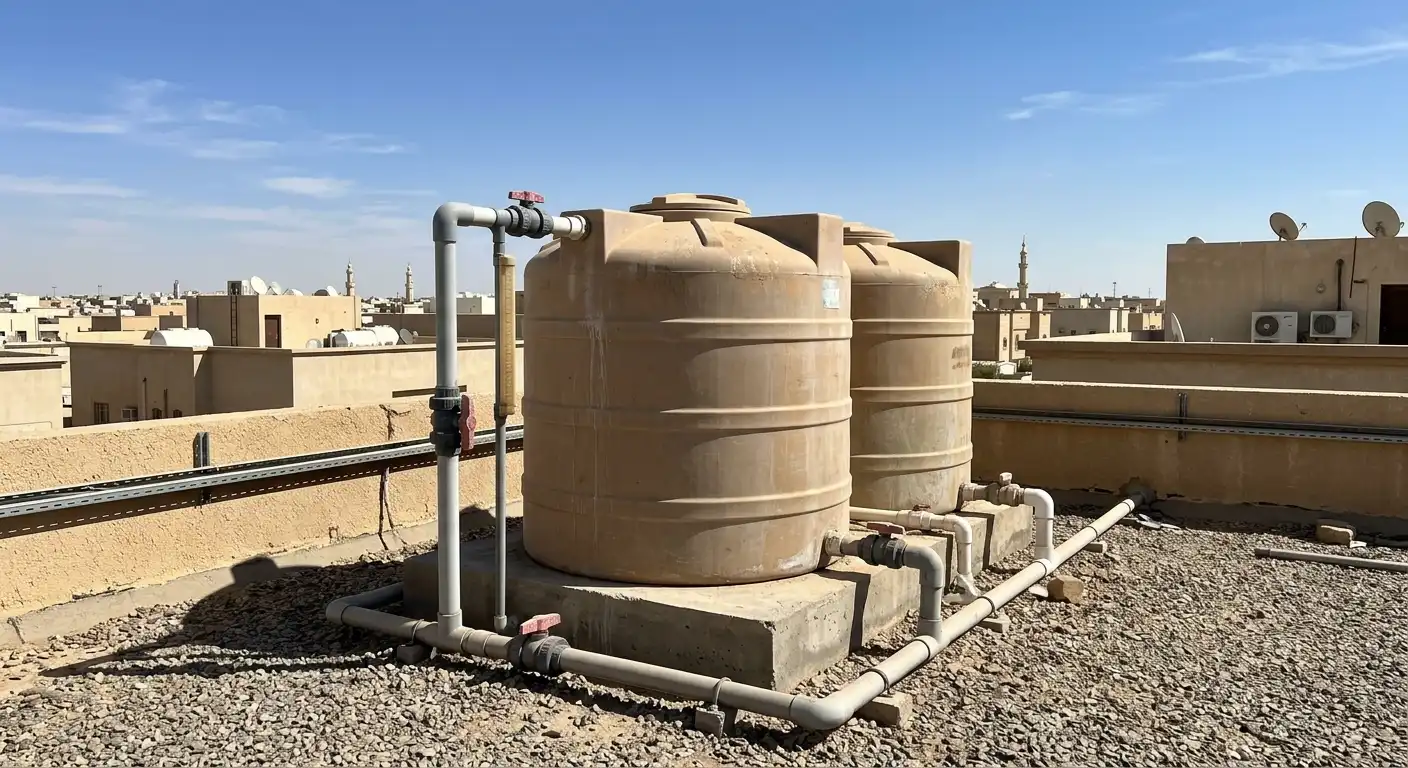 Rooftop water tanks on a Riyadh villa